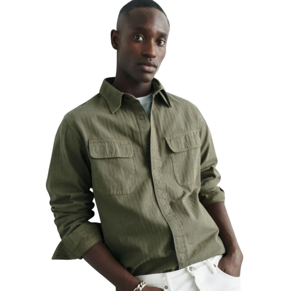 AYR The Alpha long sleeve medium weight snap front woven stripe shirt mens sz XL